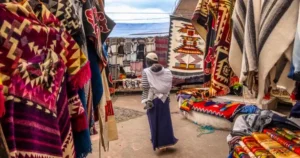 Vibrant artisan textile market with colourful handmade goods