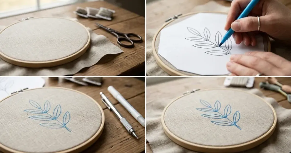 Tracing an embroidery pattern onto fabric with transfer tools